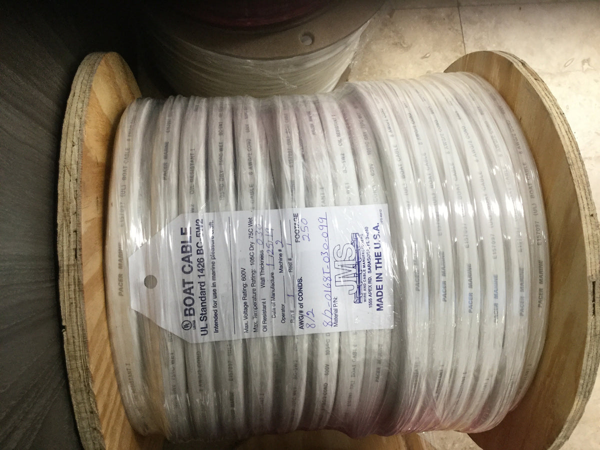 W8/2DC-TL 8/2 UL Boat Cable Red&Blk cond. Wht Jacket price per foot -Modern Boat Sales & Service
